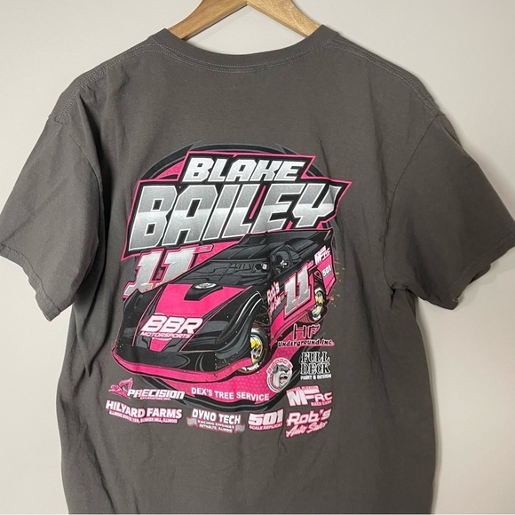 Men's Large Gray & Pink Race Car Graphic Short Sleeve T-shirt - Picture 5 of 5